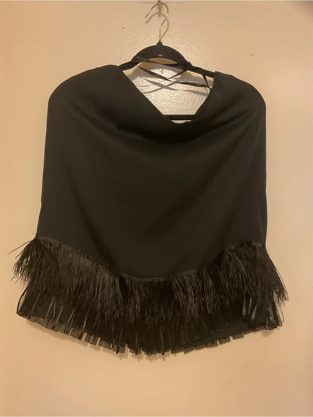 Anne Klein Black Asymmetrical Feather-Trim Skirt